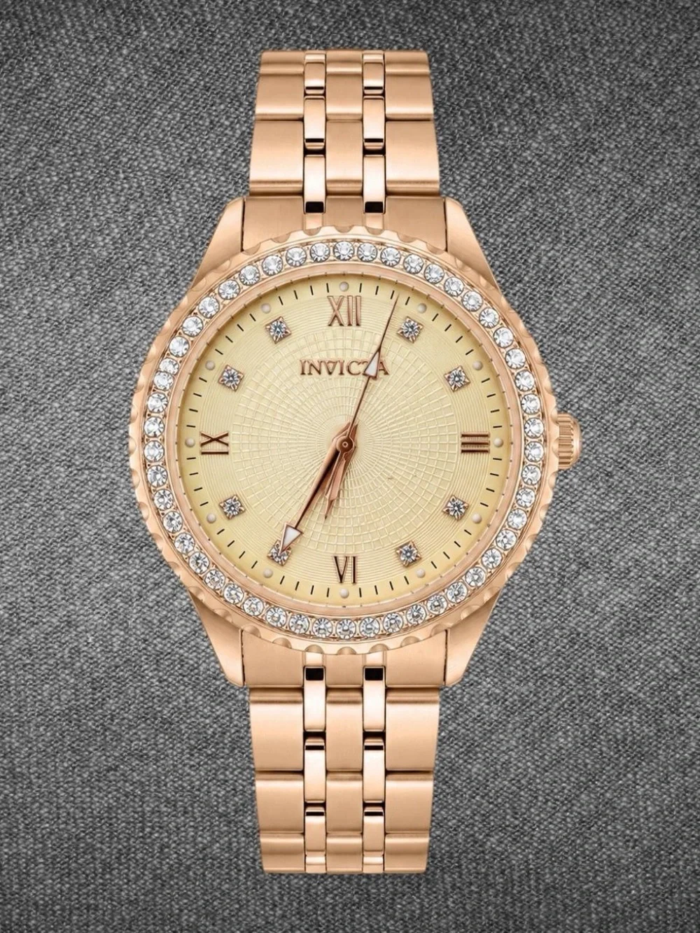 Invicta Rose Gold Tone Crystal Bezel Champagne Dial Women’s Watch